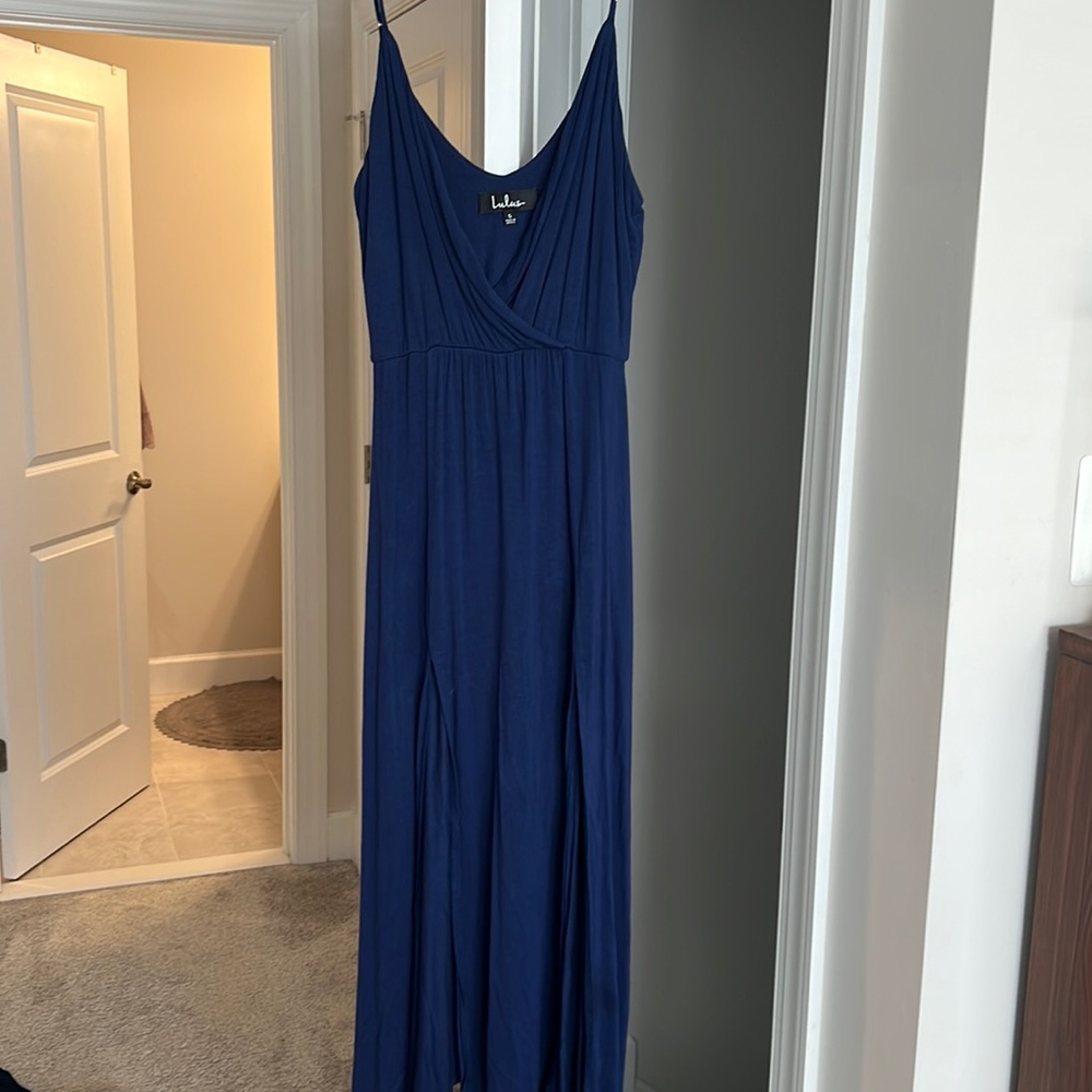 Lulu’s slinky jersey dress; blue, size S